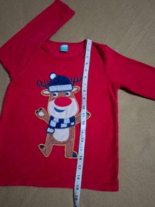 Girls' Red Christmas Reindeer Long Sleeve Top