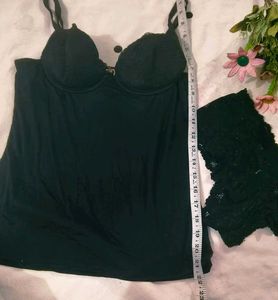 Black Lace Trim Cami and brief