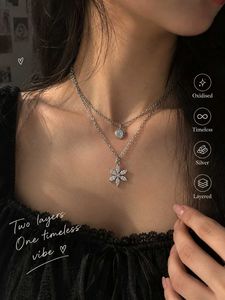 Layered Silver Flower Necklace