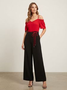 Chic Red-Black Cold Shoulder Jumpsuit- Stalk Buy L