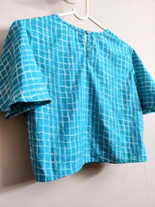 🔥Buy1get1🔥women's Light blue checkered crop top
