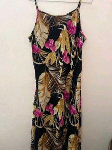 Tropical Print Midi Dress with Lining