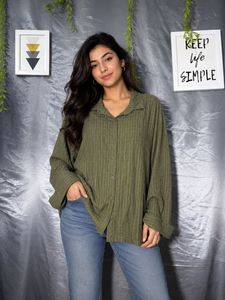 SHEIN Green Textured Button-Down Shirt