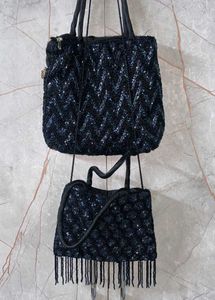 Sets of 2 Embellished Crystal Wave Embroidery Bag