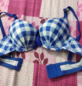 Blue & White Checkered Bra