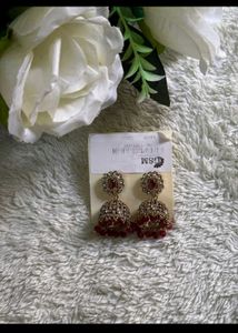 Elegant Gold-Tone &amp; Ruby Jhumka Earrings
