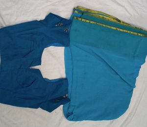 Teal Blue Saree with Embellished Blouse