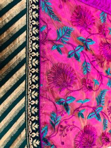 Vibrant Magenta Embroidered half saree model