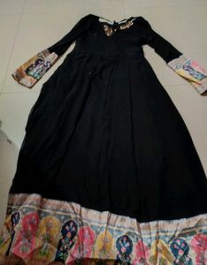 Festive Black Long Flared Kurti Set with Embroider