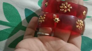 Red Bangles with Gold Floral Embellishments