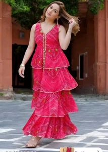 Vibrant Pink Tiered Kurta Set