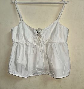 White Lace-Up Camisole Top