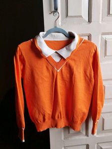 Orange Collared Knit Crop Top for Women