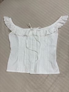 Off-Shoulder Lace Trim White Blouse
