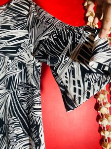 Imported Chic Monochromatic Leaf Print Dress