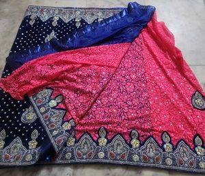 Blue &amp; Pink Velvet Saree
