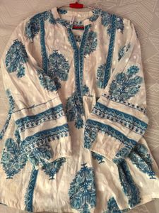 Elegant Blue &amp; White Cotton Kurta