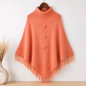 Peach color Poncho with Floral Detail