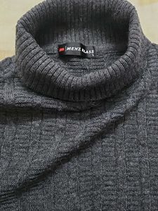 Men's Grey Cable Knit Turtleneck Sweater