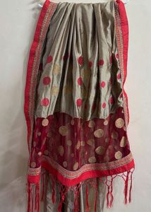 Elegant Grey Saree with Red Border
