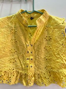 Vibrant Yellow Eyelet Crop Top