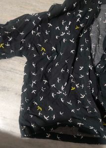 Cute Bird Print Black Top