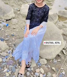 Elegant Lace Gown with Crochet Top