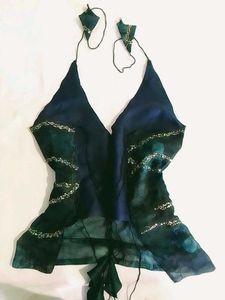 sequin backless Halter Neck Top