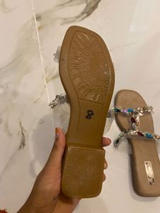 stylish party wear with pearl work flip flops