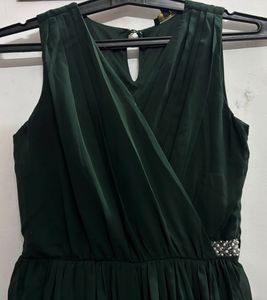 Elegant Dark Green Embellished Wrap Dress