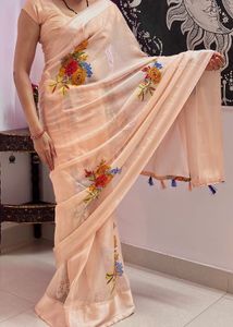 Elegant Peach Floral Print Saree