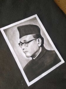 Charcoal Portrait of Subhas Chandra Bose