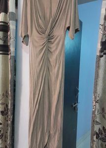 Elegant Beige Twist Front Maxi Dress