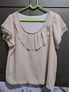 Elegant  Ruffled Blouse  Embellished Neck