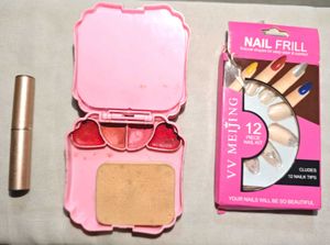 combo of makeup kit, lipstick and nail kit