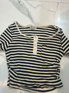 Striped Cropped Henley Top