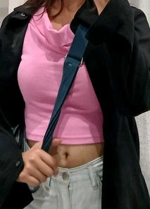 Pink Cowl Neck Crop Top