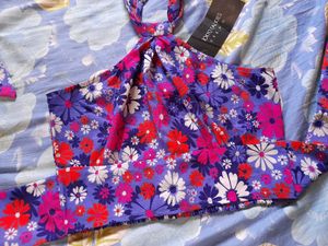 Tokyo Talkies violet Floral Halter Neck Top 🎀 Tie