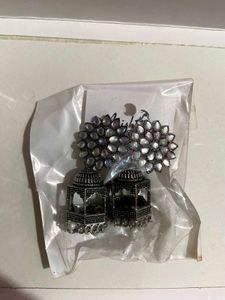 Oxidized Silver Jhumka Earrings
