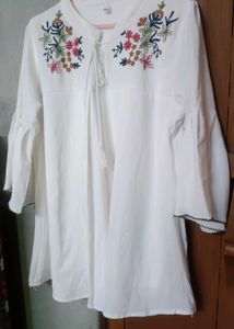 White Embroidered Bell Sleeve Top