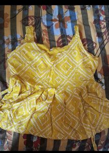 Stylish Yellow Bandhani Print Kurti Top