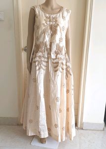 Embroidered Sleeveless Silk Gown