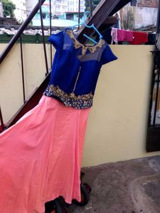 Blue &amp; Pink Embroidered Lehenga gown