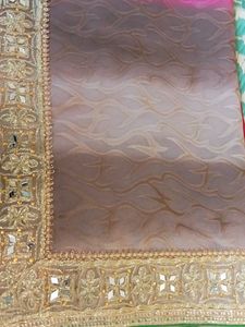 Elegant Green Silk Blouse with Gold Border satee