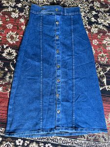 Trendy Long Denim Skirt | Blue A-Line Skir