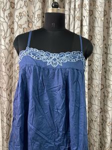 Blue Blouse with White Embroidery
