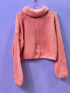 Pink Chunky Knit Turtleneck Sweater