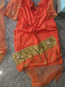 Orange Kurta Set with Embellished Border