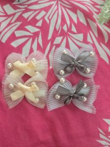 Pearl &amp; Bow Hair Clips Set