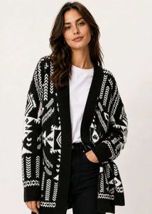 Monochrome Aztec Print Cardigan